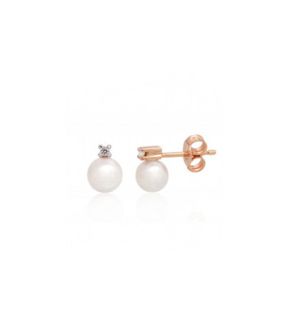Gold classic studs earrings 1201487(Au-R+PRh-W)_DI+PE, Red Gold 585°, Rhodium (Plating) , Diamonds , Fresh-water Pearl