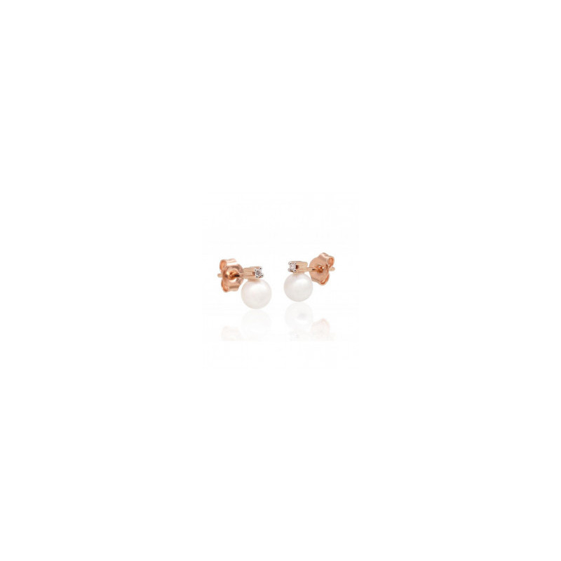 Gold classic studs earrings 1201487(Au-R+PRh-W)_DI+PE, Red Gold 585°, Rhodium (Plating) , Diamonds , Fresh-water Pearl