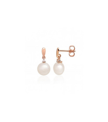 Gold classic studs earrings 1201488(Au-R+PRh-W)_DI+PE, Red Gold 585°, Rhodium (Plating) , Diamonds , Fresh-water Pearl
