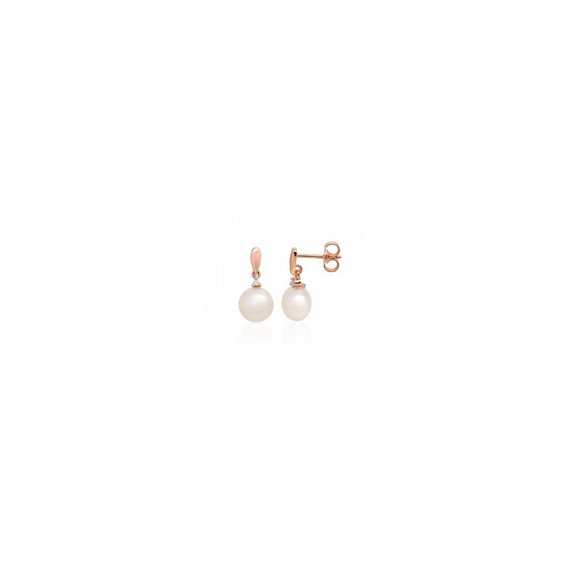 Gold classic studs earrings 1201488(Au-R+PRh-W)_DI+PE, Red Gold 585°, Rhodium (Plating) , Diamonds , Fresh-water Pearl