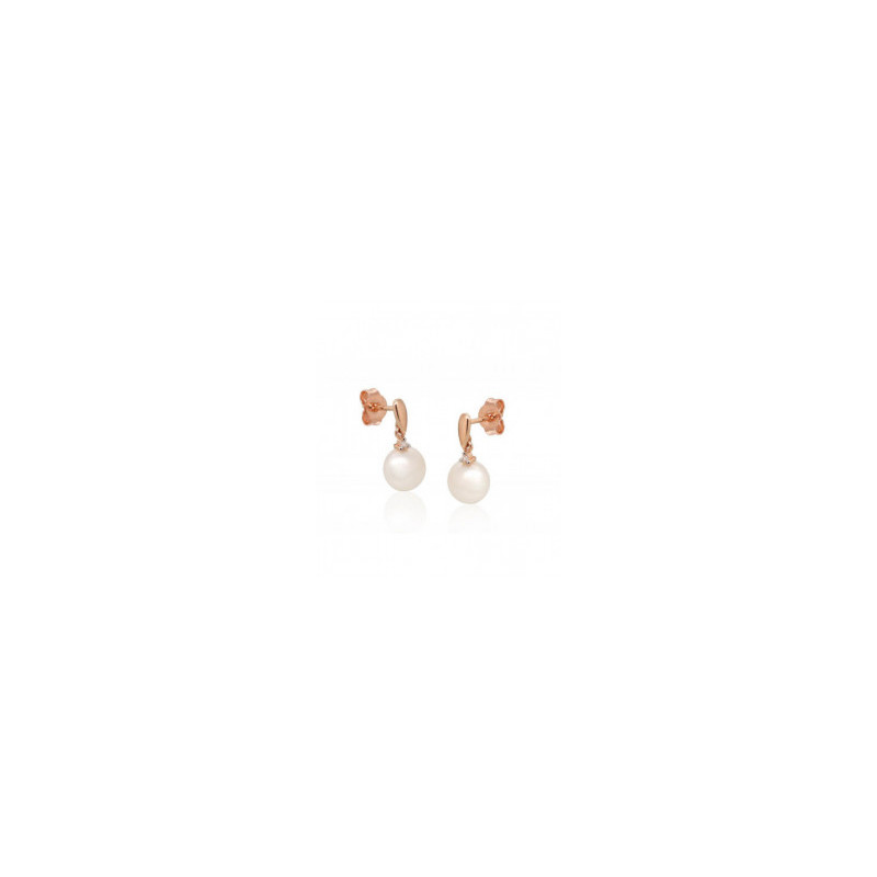Gold classic studs earrings 1201488(Au-R+PRh-W)_DI+PE, Red Gold 585°, Rhodium (Plating) , Diamonds , Fresh-water Pearl
