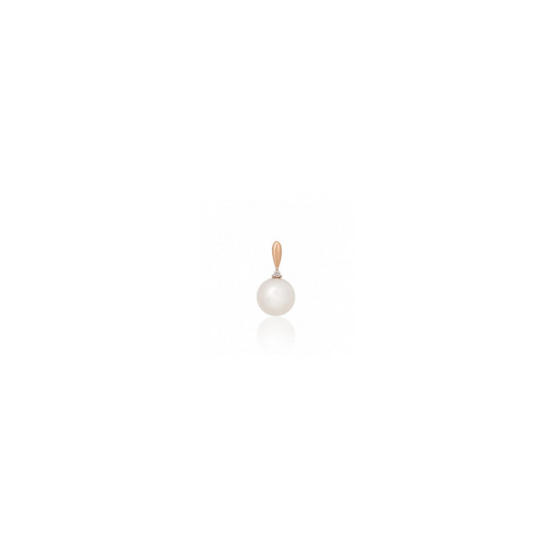 Gold pendant 1300986(Au-R+PRh-W)_DI+PE, Red Gold 585°, Rhodium (Plating) , Diamonds , Fresh-water Pearl