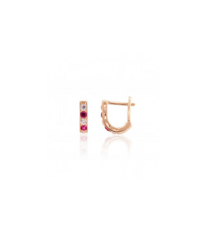 Gold earrings with 'english' lock 1201494(Au-R)_CZ+CZ-RO, Red Gold 585°, Zirkons