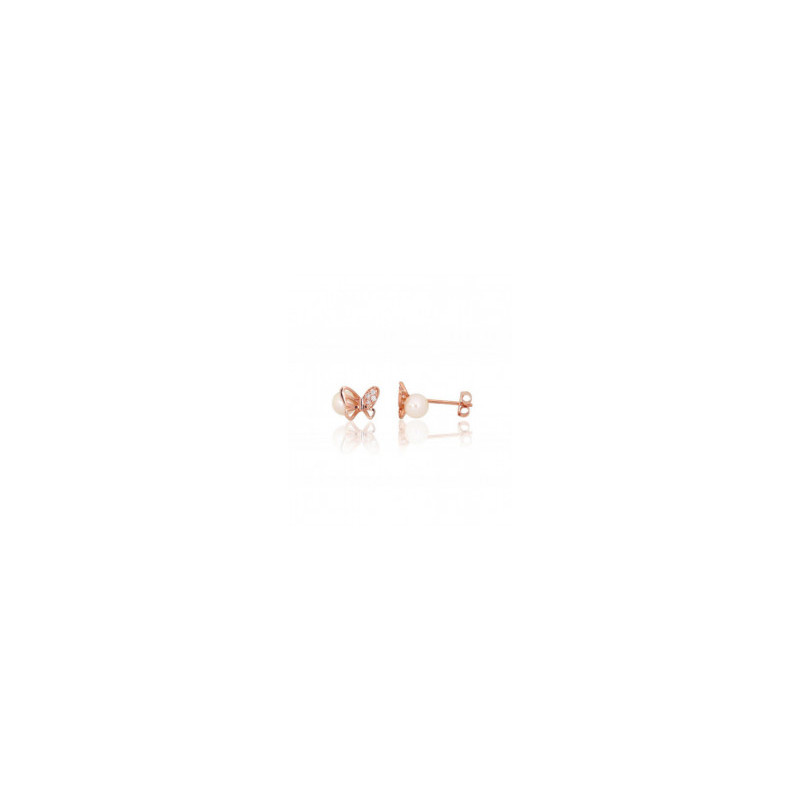 Gold classic studs earrings 1201565(Au-R)_CZ+PE, Red Gold 585°, Zirkons , Fresh-water Pearl