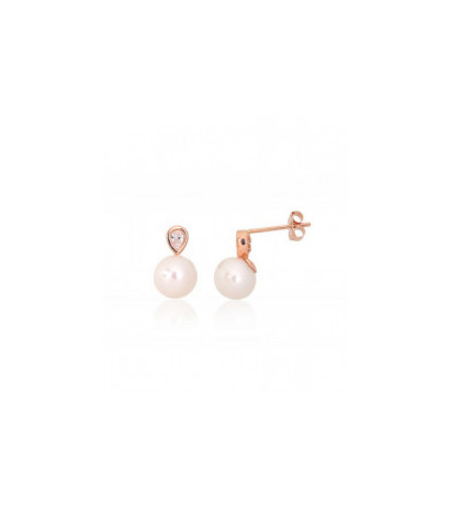 Gold classic studs earrings 1201566(Au-R)_CZ+PE, Red Gold 585°, Zirkons , Fresh-water Pearl
