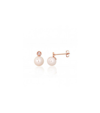 Gold classic studs earrings 1201567(Au-R)_CZ+PE, Red Gold 585°, Zirkons , Fresh-water Pearl