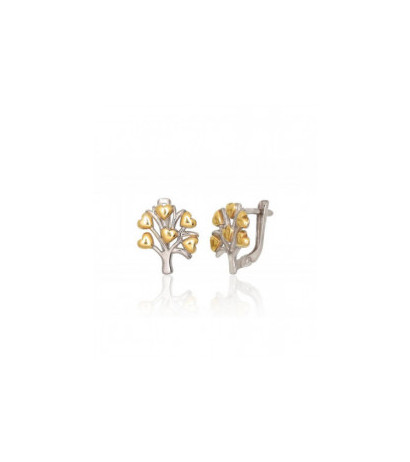 Silver earrings with 'english' lock 2203781(PRh-Gr+PAu-Y), Silver 925°, yellow gold (Plating)/, Rhodium (Plating)