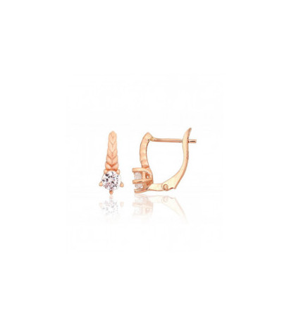 Gold earrings with 'english' lock 1201629(Au-R)_CZ, Red Gold 585°, Zirkons
