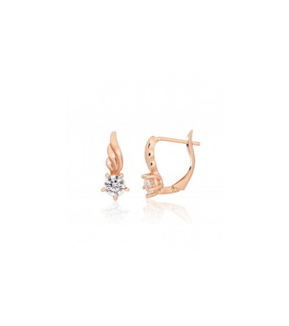 Gold earrings with 'english' lock 1201630(Au-R)_CZ, Red Gold 585°, Zirkons