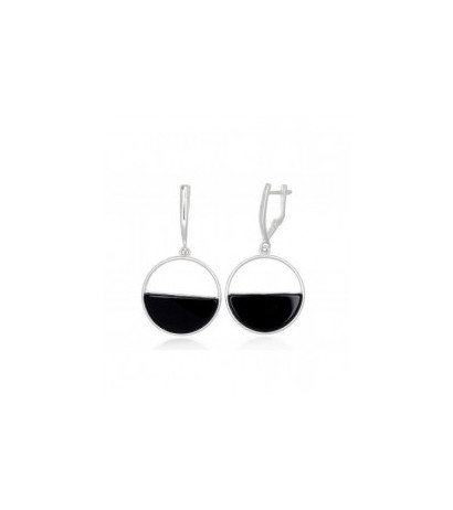 Silver earrings with 'english' lock 2203789_ON, Silver 925°, Onix