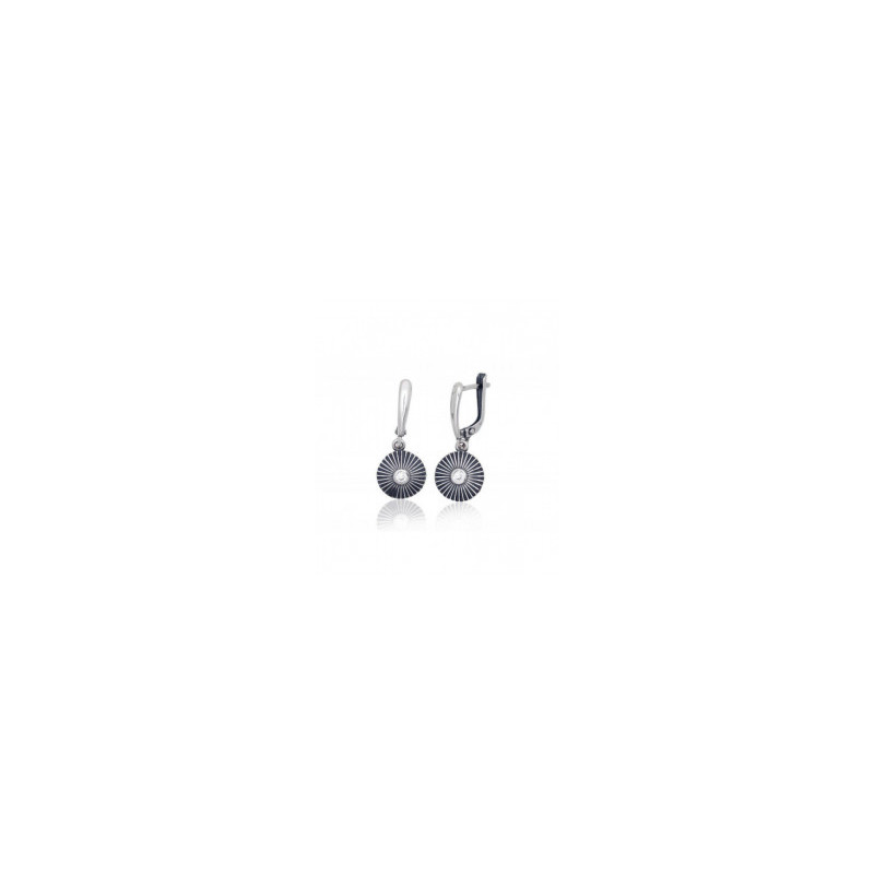 Silver earrings with 'english' lock 2203771(POx-Bk)_CZ, Silver 925°, oxide (Plating), Zirkons