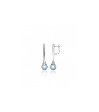Silver earrings with 'english' lock 2203792(PRh-Gr)_PESN-AQ, Silver 925°, Rhodium (Plating), Fresh-water Pearl (synt.)