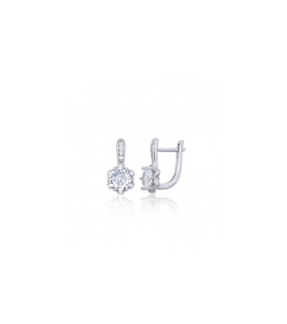 Silver earrings with 'english' lock 2203848(PRh-Gr)_CZ, Silver 925°, Rhodium (Plating), Zirkons