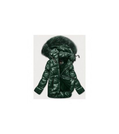 GLOSSY QUILTED DARK GREEN JACKET (7697) striukė