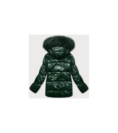 GLOSSY QUILTED DARK GREEN JACKET (7697) striukė