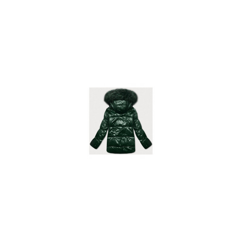 GLOSSY QUILTED DARK GREEN JACKET (7697) striukė