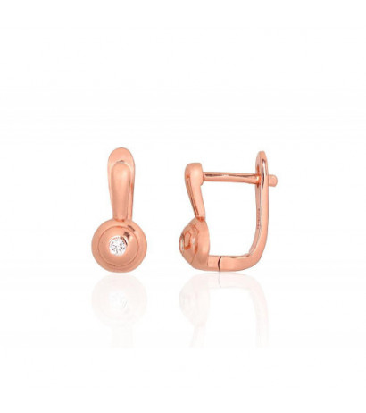 Sidabriniai auskarai ant cilindrinės spynos 2204188(PAu-R)_CZ, Sidabras 925°, raudonas auksas (padengti), Cirkonai