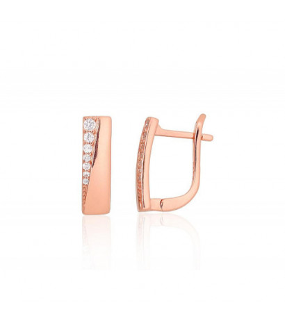 Sidabriniai auskarai ant cilindrinės spynos 2204196(PAu-R)_CZ, Sidabras 925°, raudonas auksas (padengti), Cirkonai