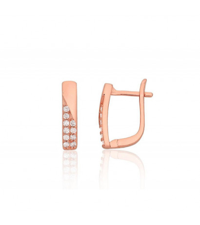 Sidabriniai auskarai ant cilindrinės spynos 2204197(PAu-R)_CZ, Sidabras 925°, raudonas auksas (padengti), Cirkonai