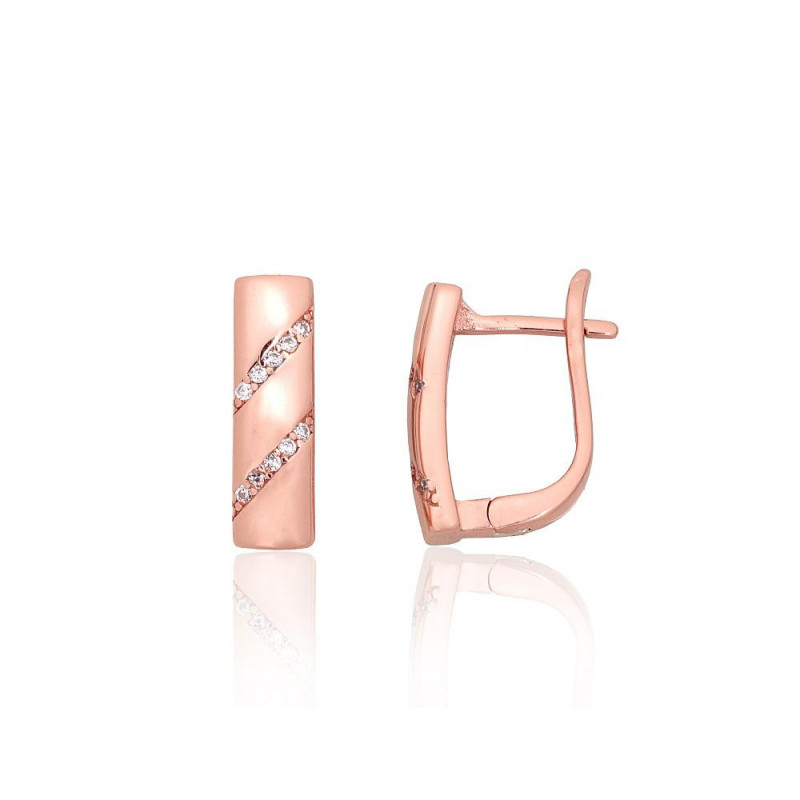 Sudraba auskari ar 'angļu' slēdzēju 2204199(PAu-R)_CZ, Sudrabs 925°, sarkanais zelts (pārklājums), Cirkoni