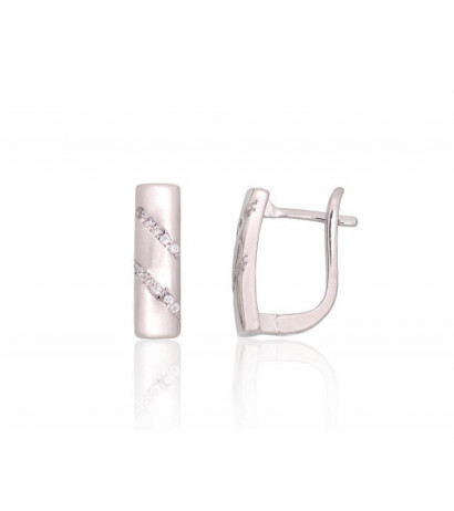 Silver earrings with 'english' lock 2204199(PRh-Gr)_CZ, Silver 925°, Rhodium (Plating), Zirkons