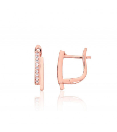 Silver earrings with 'english' lock 2204201(PAu-R)_CZ, Silver 925°, red gold (Plating), Zirkons