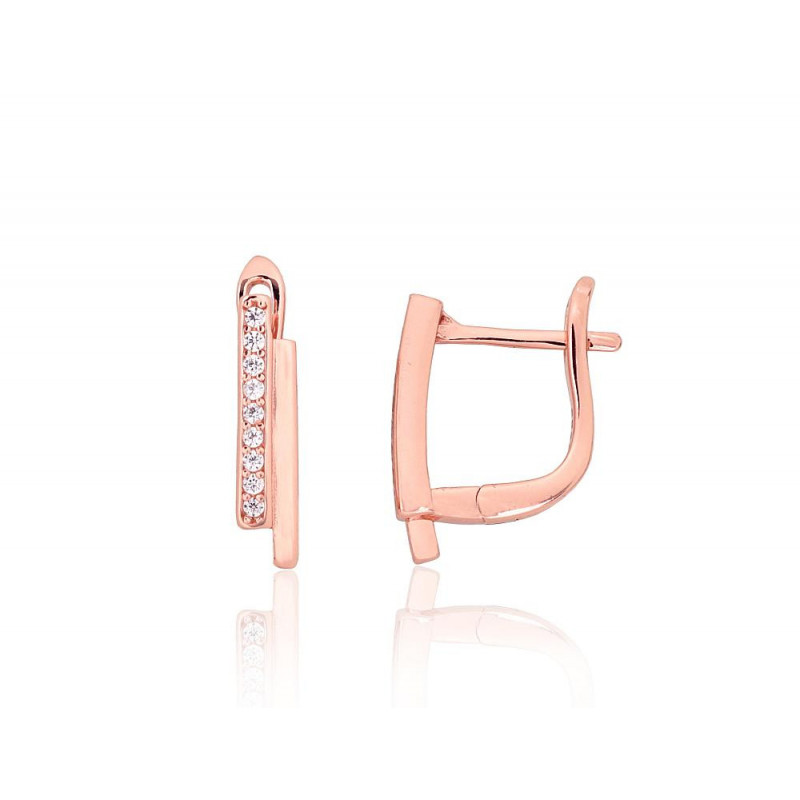 Sudraba auskari ar 'angļu' slēdzēju 2204201(PAu-R)_CZ, Sudrabs 925°, sarkanais zelts (pārklājums), Cirkoni