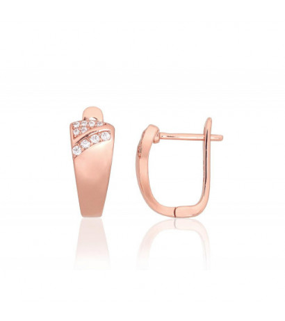 Silver earrings with 'english' lock 2204202(PAu-R)_CZ, Silver 925°, red gold (Plating), Zirkons