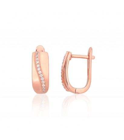 Sudraba auskari ar 'angļu' slēdzēju 2204203(PAu-R)_CZ, Sudrabs 925°, sarkanais zelts (pārklājums), Cirkoni