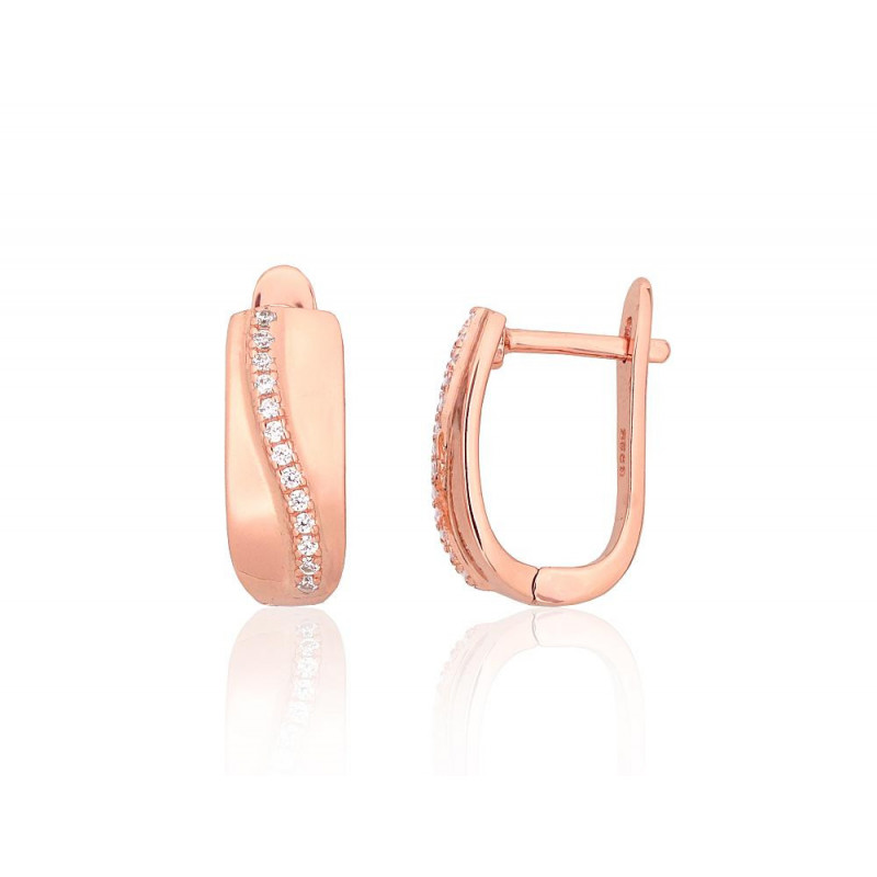 Sudraba auskari ar 'angļu' slēdzēju 2204203(PAu-R)_CZ, Sudrabs 925°, sarkanais zelts (pārklājums), Cirkoni