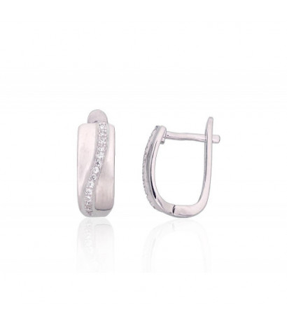 Silver earrings with 'english' lock 2204203(PRh-Gr)_CZ, Silver 925°, Rhodium (Plating), Zirkons