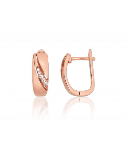 Sidabriniai auskarai ant cilindrinės spynos 2204204(PAu-R)_CZ, Sidabras 925°, raudonas auksas (padengti), Cirkonai