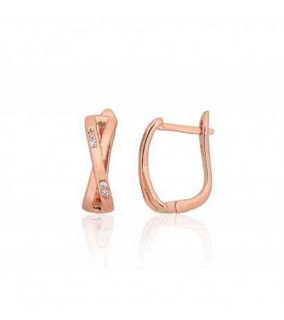 Silver earrings with 'english' lock 2204208(PAu-R)_CZ, Silver 925°, red gold (Plating), Zirkons