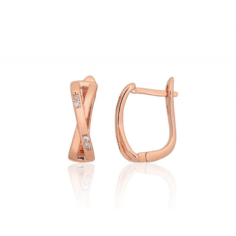 Sidabriniai auskarai ant cilindrinės spynos 2204208(PAu-R)_CZ, Sidabras 925°, raudonas auksas (padengti), Cirkonai