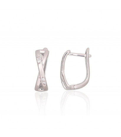 Silver earrings with 'english' lock 2204208(PRh-Gr)_CZ, Silver 925°, Rhodium (Plating), Zirkons