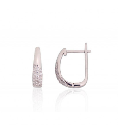 Silver earrings with 'english' lock 2204209(PRh-Gr)_CZ, Silver 925°, Rhodium (Plating), Zirkons