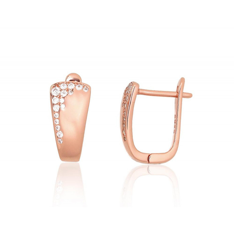 'Inglise' sulguriga hõbekõrverõngad 2204219(PAu-R)_CZ, Hõbe 925°, punane kuld (kate), Tsirkonid