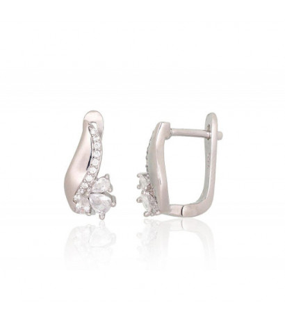 Silver earrings with 'english' lock 2204237(PRh-Gr)_CZ, Silver 925°, Rhodium (Plating), Zirkons