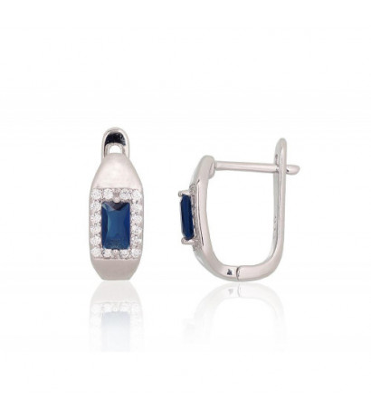 Silver earrings with 'english' lock 2204241(PRh-Gr)_CZ+CZ-B, Silver 925°, Rhodium (Plating), Zirkons