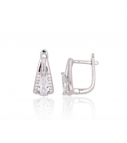 Silver earrings with 'english' lock 2204242(PRh-Gr)_CZ, Silver 925°, Rhodium (Plating), Zirkons