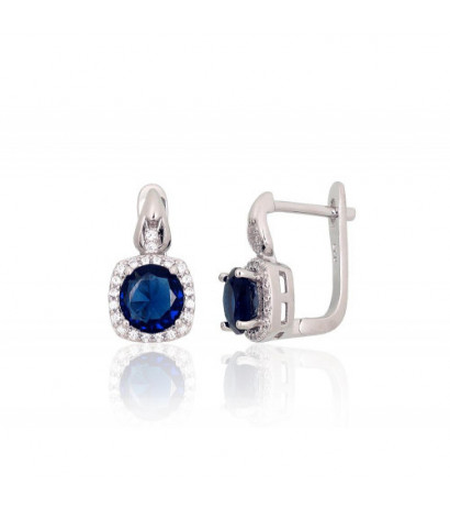 Silver earrings with 'english' lock 2204243(PRh-Gr)_CZ+CZ-B, Silver 925°, Rhodium (Plating), Zirkons