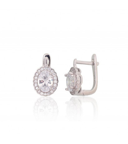 Silver earrings with 'english' lock 2204244(PRh-Gr)_CZ, Silver 925°, Rhodium (Plating), Zirkons