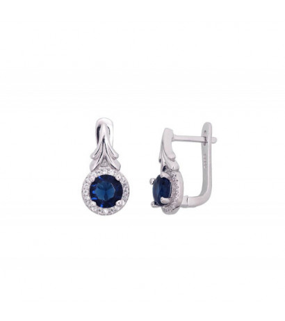Silver earrings with 'english' lock 2204245(PRh-Gr)_CZ+CZ-B, Silver 925°, Rhodium (Plating), Zirkons