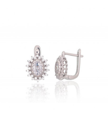 Silver earrings with 'english' lock 2204250(PRh-Gr)_CZ, Silver 925°, Rhodium (Plating), Zirkons