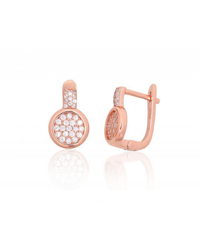 Silver earrings with 'english' lock 2204252(PAu-R)_CZ, Silver 925°, red gold (Plating), Zirkons