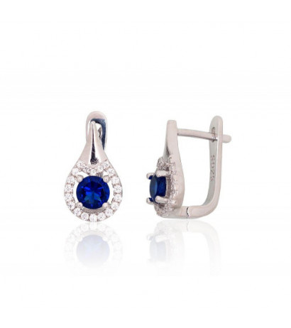 Silver earrings with 'english' lock 2204253(PRh-Gr)_CZ+CZ-B, Silver 925°, Rhodium (Plating), Zirkons