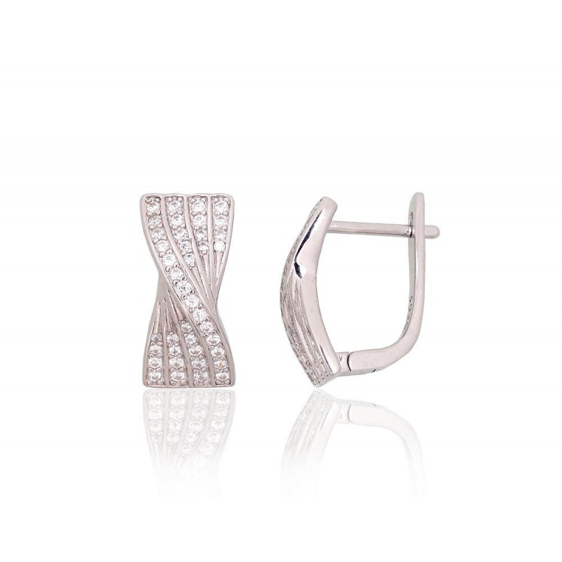 Silver earrings with 'english' lock 2204254(PRh-Gr)_CZ, Silver 925°, Rhodium (Plating), Zirkons