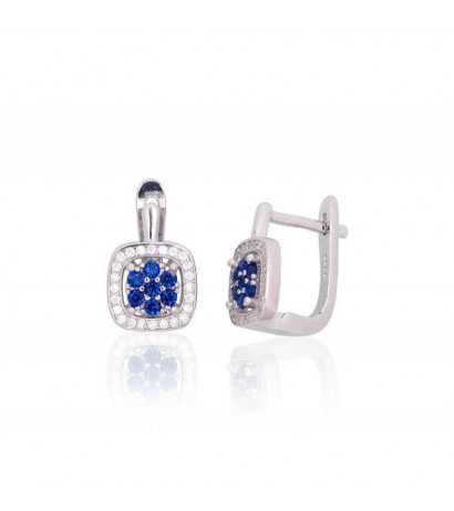 Silver earrings with 'english' lock 2204259(PRh-Gr)_CZ+CZ-B, Silver 925°, Rhodium (Plating), Zirkons