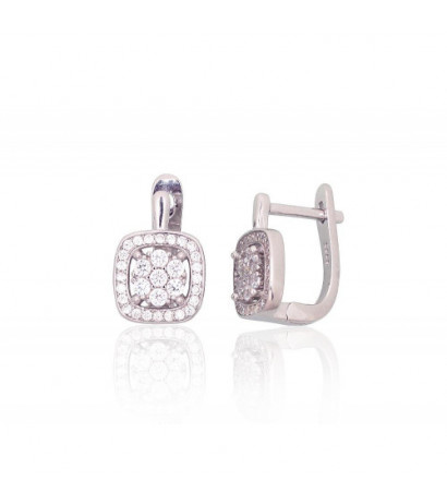 Silver earrings with 'english' lock 2204259(PRh-Gr)_CZ, Silver 925°, Rhodium (Plating), Zirkons