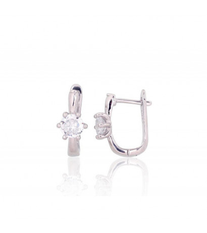 Silver earrings with 'english' lock 2204189(PRh-Gr)_CZ, Silver 925°, Rhodium (Plating), Zirkons